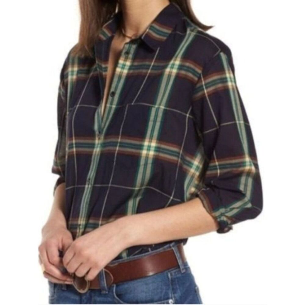 Like New! MADEWELL Ex-boyfriend Oversized Plaid Button Down Shirt Cotton in XXL